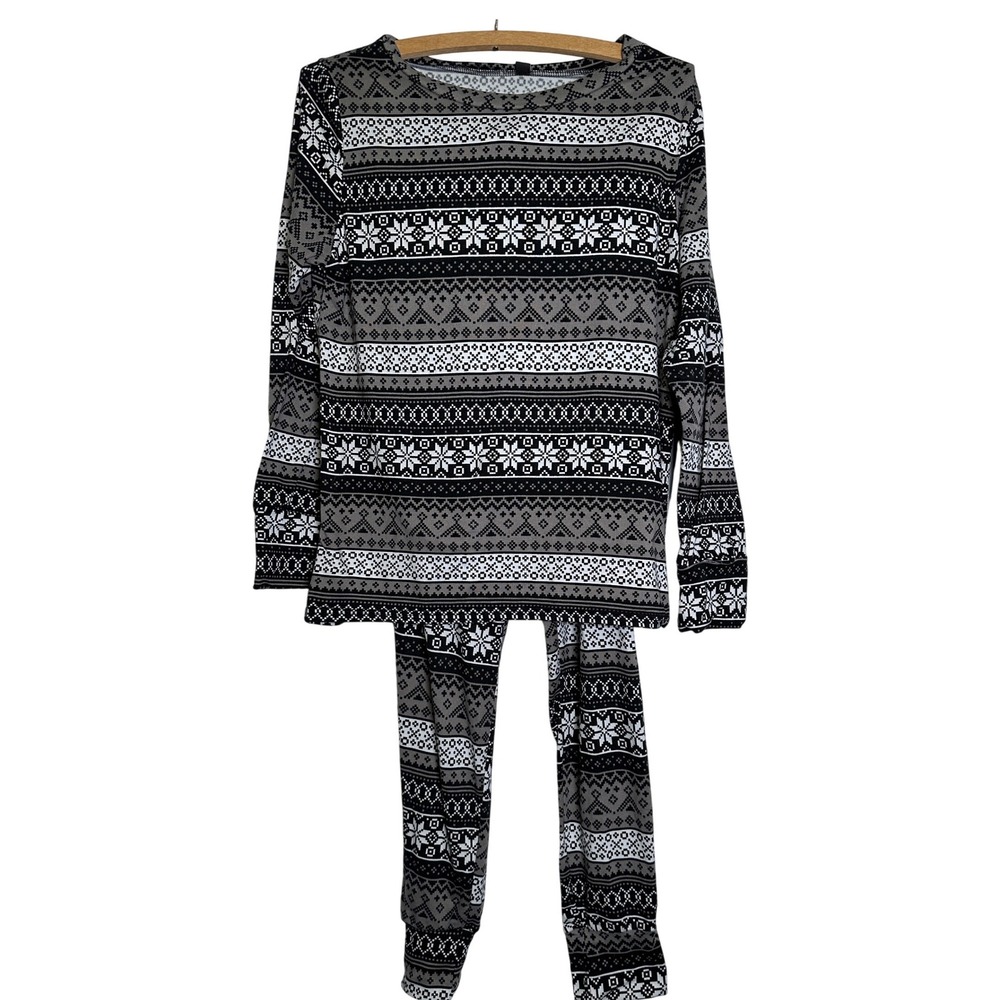 Tunercult Fair Isle Snowflake Pajama‎ Set Stretchy Material Long Sleeve Womens M